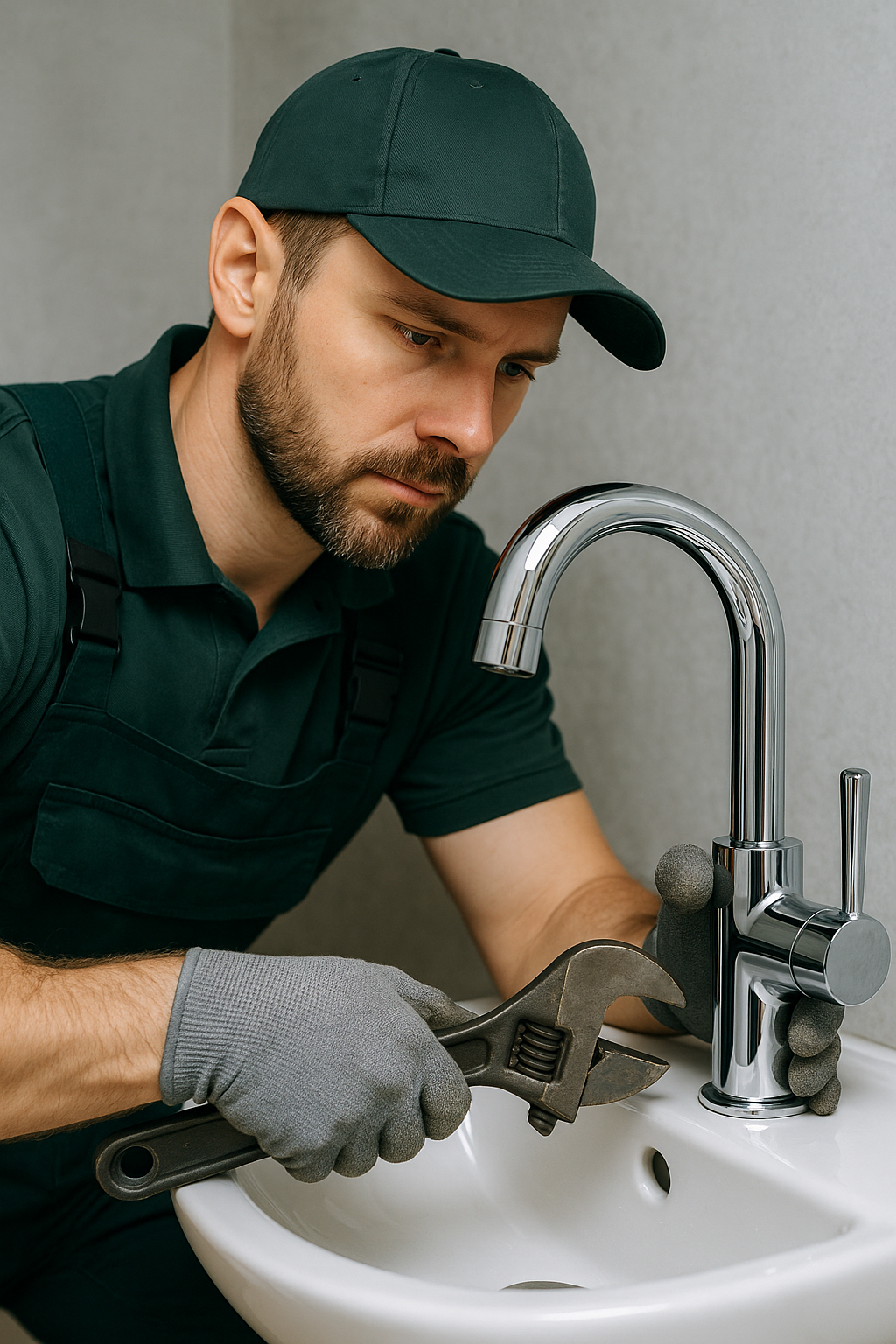 Hydraulik naprawiający baterię przy umywalce